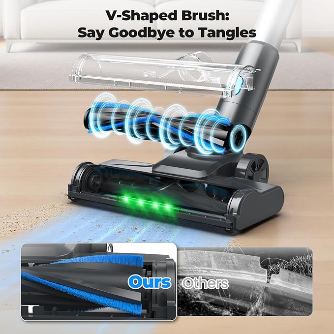 Cordless Vacuum Cleaner Powerful Lightweight Stick Vacuum with Self-Standing Anti-Tangle 8-in-1 Rechargeable Vacuum Cleaners for Home Hardwood Floors Carpet Pet Hair