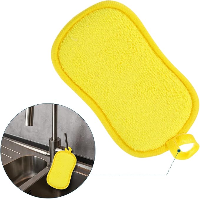 uxcell Multipurpose Kitchen Dish Sponge Scrubber 10 Pcs Non Scratch Microfiber Sponges Scouring Pads Sponges Scrub for Washing Dishes Cleaning Kitchen Yellow