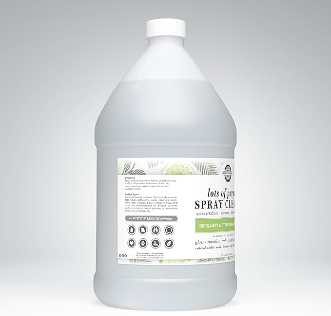 Rustic Strength Lots of Purpose Spray Cleaner Bergamot &amp Cypress Multi-Surface pH Balanced Non-Toxic Biodegradable 1 Gallon Plastic