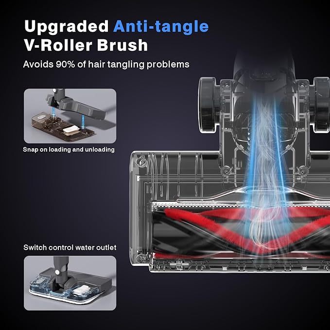 Wet Dry Vacuum Cleaner3-in-1 Cordless Vacuum and Mop Combo45Mins Runtime Vacuum Cleaners45KPA Strong SuctionAnti-Tangle Brush Roll Removable water tank for Home/Pet Hair/Carpets/FloorsWhite