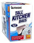 Ultrasac 13 Gallon 0.6 MIL White Tall Kitchen Garbage Bags with Flap Tie - 24 x 28 - Pack of 100 - for Home Kitchen Office Commercial &amp Industrial