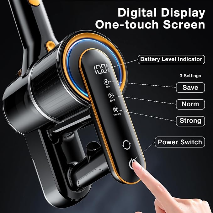 Cordless Vacuum Cleaner 600W 50000PA Stick Vacuum Cleaners and Mop In One4000mAh Battery with 60 Min Runtime LED Screen and Green Headlights Handheld Vacuum for Pet Hair Floors Carpet Sofa