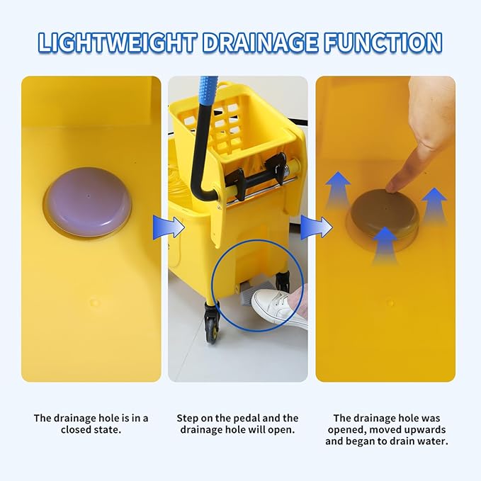 35QT Side-Press Mop Bucket and Wringer Combo on Wheels YellowIncluding One Heavy Duty Industrial Mop and One Set Large Rubber Cleaning Gloves
