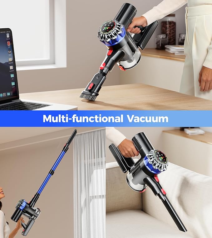 Cordless Vacuum Cleaner 550W 45Kpa 65Mins Stick Vacuum with Self-Standing Touch Screen Anti-Tangle Rechargeable Wireless Vacumm Vacuum Cleaners for Home/Pet Hair/Carpets/Hardwood Floor