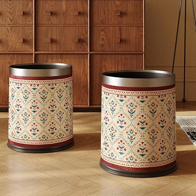 Leather Trash Can Vintage Waste Bin for Household Living Room Sanitary Bucket Waste Container Bedroom Wastebasket