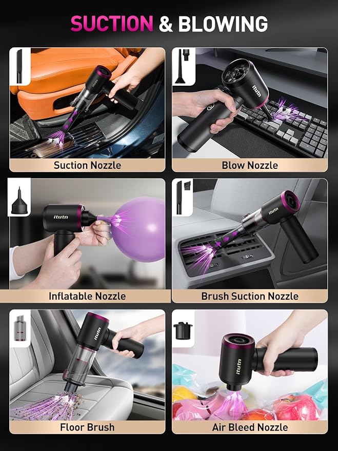 Mini Car Vacuum Portable Cordless with LED Light 15000PA Powerful Suction 80W High Power One-Click Empty Dual Hepa Filter Car Vacuum Cleaner &amp Air Duster for Home Desk PC Keyboard