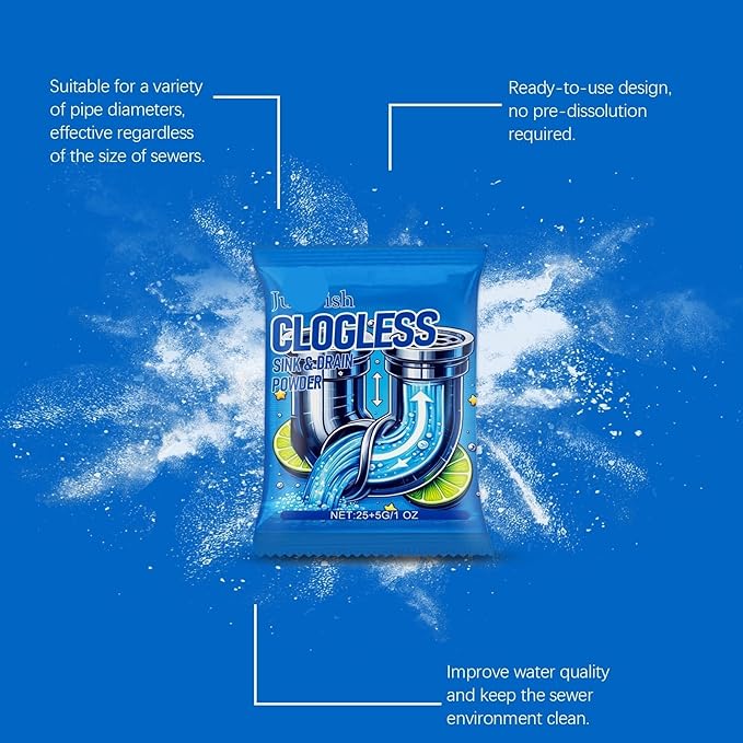 Drain Cleaner Powder - Unclog Kitchen &amp Toilet Drains Remove Grease Eliminate Odors Safe for All Pipe Types(1PCS)