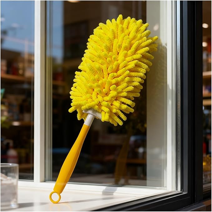 Microfiber Chenille Home Plastic Handle Dust Brush Ceiling Clean Multifunction Cleanninfg Tools Protable Car Removal Duster(Saffron)