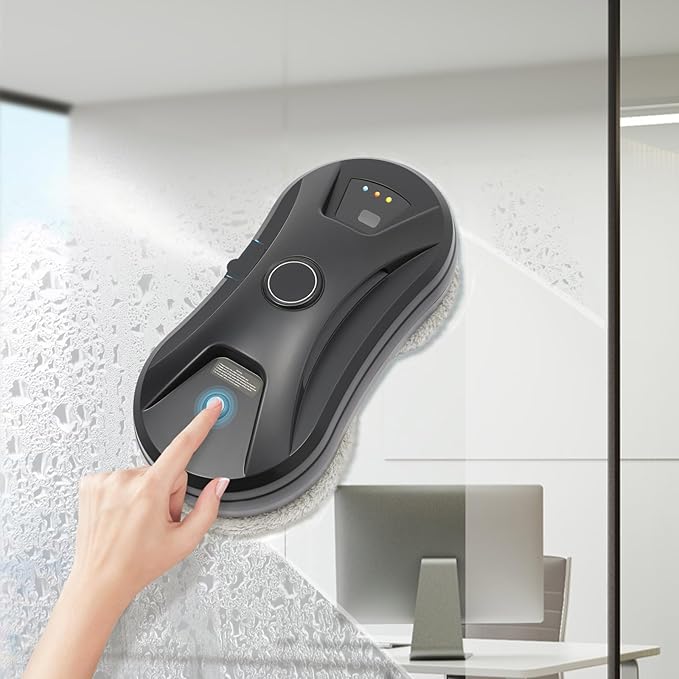 Smart Glass Cleaner Robot - Window Cleaning Machine With Automatic Water Spray Strong Suction Remote Control for Windows Glass Doors Tiles (Black)