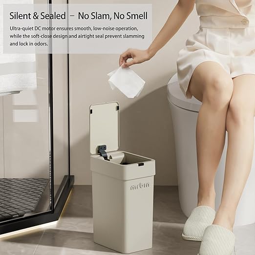 MRBIN Motion Sensor Bathroom Trash Can with Lid 9L/2.4gal Automatic Plastic Slim Covered Electric Waste Basket Narrow Rectangle Garbage Bin Under Desk for Small Office Bedroom Kitchen Rv Gray