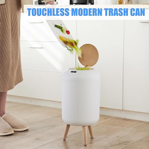 URALFA Motion Sensor Trash Can with Lid 3 Gallon / 11 L Automatic Bathroom Trash Can Touchless Trash Bin Smart Plastic Garbage Can with Removable Legs for Bathroom Bedroom Kitchen Office White