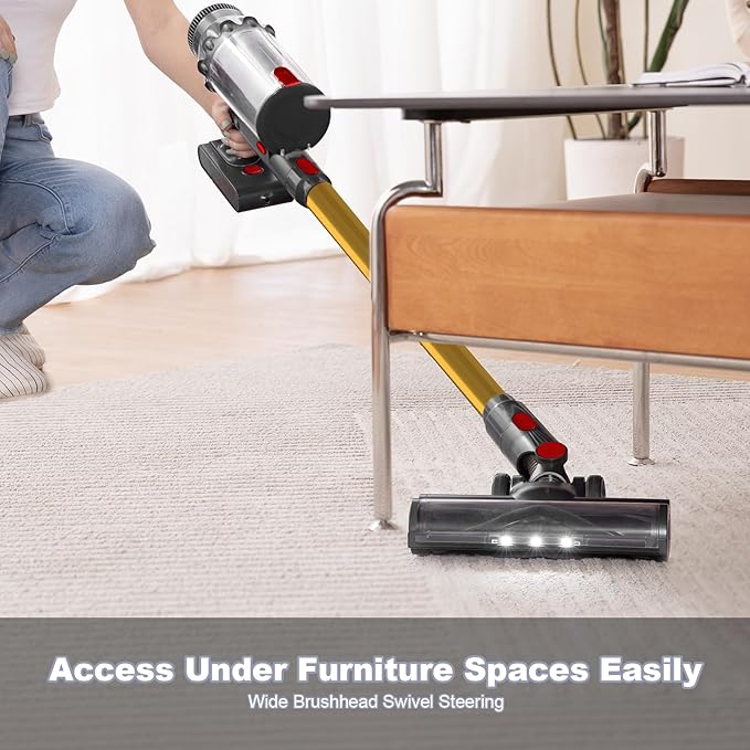 Cordless Vacuum Cleaner Vacuum Cleaners for Home 50KPA 500W Stick Handheld Pet Hair Hardwood Floor Vac High Power Hand Held Rechargeable Battery Portable Household Lightweight Vac C11 Gold