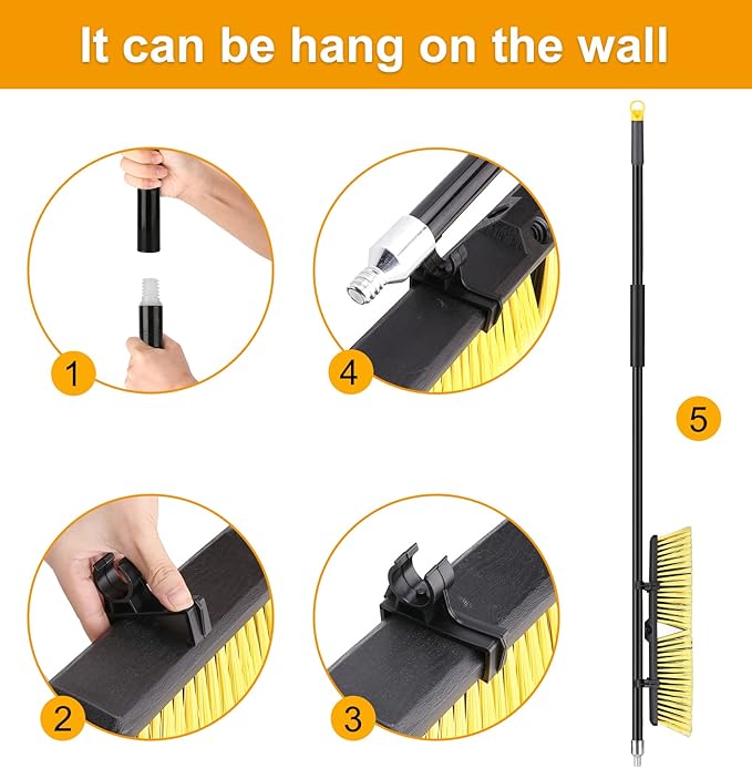 KeFanta 18 Inches Push Broom Outdoor- Heavy Duty Broom with 63 Long Handle for Deck Driveway Garage Yard Patio Warehouse Concrete Floor Cleaning