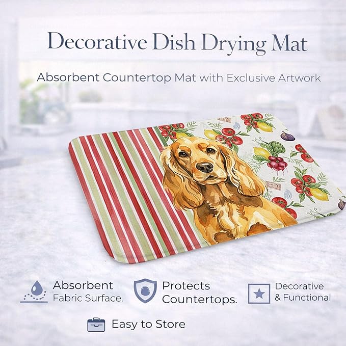 Caroline's Treasures Golden English Cocker Spaniel Vegetables Dish Drying Mat Absorbent Dish Drying Mat Pad for Kitchen Counter Dish Drainer Mat for Countertop 14 x 21 Multicolor