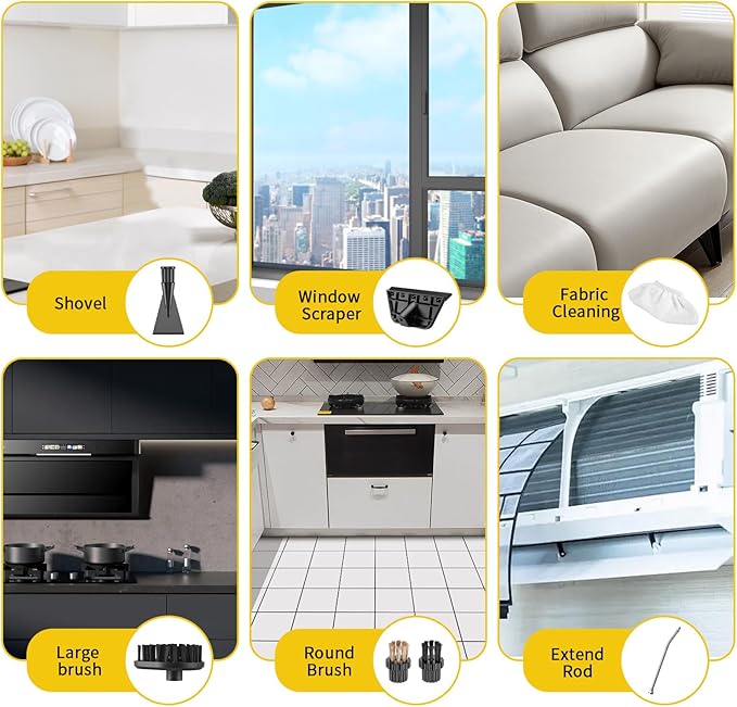 1200W Portable Handheld Steam Cleaner High Temperature Pressure Steam 105 221 for Kitchen Bathroom Furniture Car (US plug)
