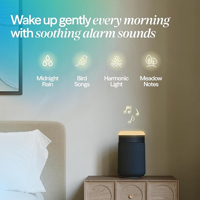BLUEAIR Purifier for Bedroom - Mini Restful - Sunrise Clock with HEPASilent Filtration and Wake Up Light - Cleans Air and Supports Circadian Rhythm - USB-C and App Connectivity Blue