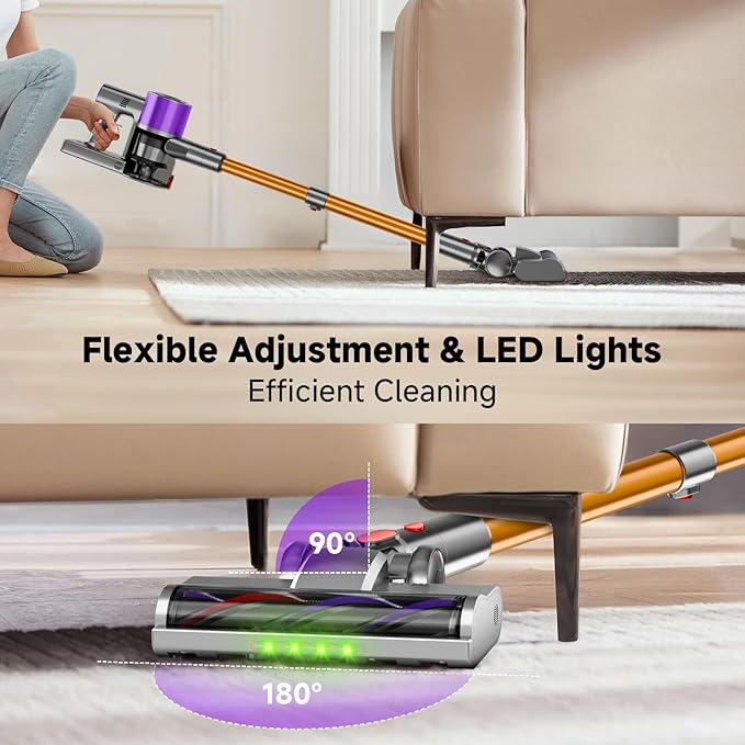 Cordless Stick Vacuum Cleaner 38Kpa Powerful Suction Vacuum Cleaner with LED Headlight Detachable Battery 8-in-1 Lightweight Handheld Vacuums for Pet Hair Carpet and Hardwood Floor Purple