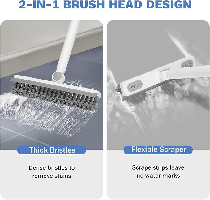 SetSail Grout Cleaner Brush with Long Handle &amp 3-in-1 Tile Tub Floor Scrubber V-Shaped Floor Scrub Brush Swivel Grout Brush Stiff Bristle Floor Grout Scrubber for Bathroom