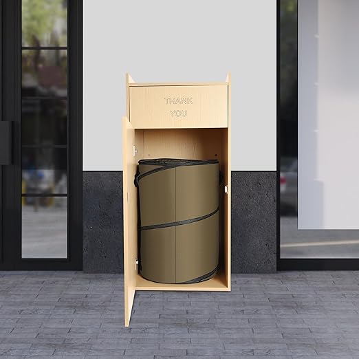 TFCFL Wooden Trash Can with Tray TopCommercial Trash Can Cabinet and Garbage ReceptacleCommercial Grade Rubbish Bin for Office Cafeteria Restaurant (Wood Color)