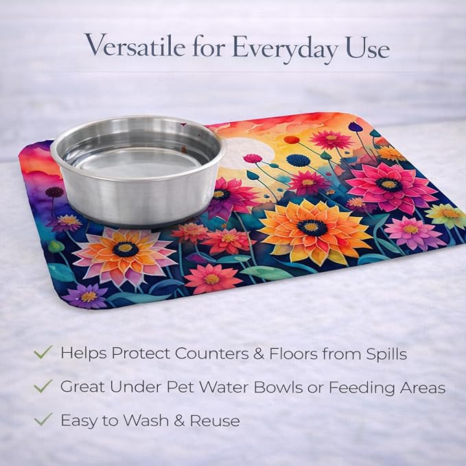 Caroline's Treasures DAC1426DDM Dahlias in Color Dish Drying Mat Absorbent Dish Drying Mat Pad for Kitchen Counter Dish Drainer Mat for Countertop 14 x 21 Multicolor