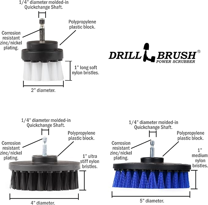Heavy Duty Drill Brush Attachments for Cleaning Upholstery Carpet Automotive Interior Leather Metal Bathroom Tile Grout Concrete Gravestone Headstone - Soft Drill Brush for Car Detailing
