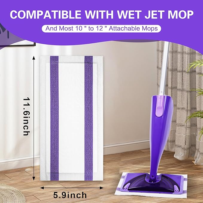 Mop Pads Refills Compatible with WetJet Mop Disposable Mop Pads for Hardwood Floors Tile Laminate &amp Multi-Surface Cleaning 100 Pack