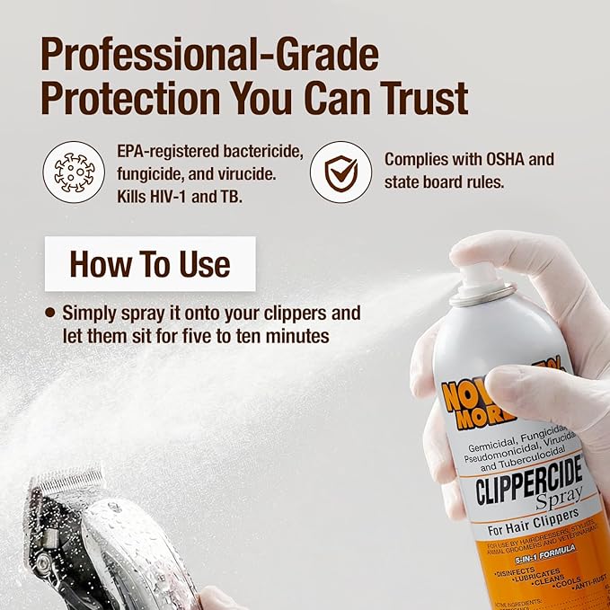 CLIPPERCIDE 5-in-1 Clipper Disinfectant Spray 15oz 3 Pack | Cleans Lubricates Cools Prevents Rust &amp Disinfects | Professional Clipper Spray for Barbers Stylists &amp Pet Groomers | Made by B