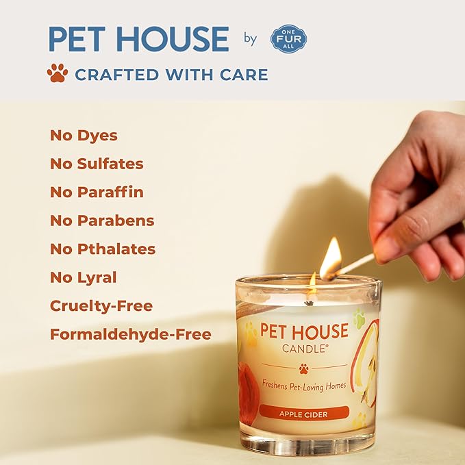 One Fur All Pet House Candle 2 Pack - Plant-Based/Soy - Clean Burning Scented Long Lasting Pet Odor Candle for Home - Vanilla Sandalwood