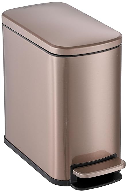 6L/1.6G Stainless Steel Bathroom Trash Can with Hands-Free Foot Pedal Quiet Soft-Close Lid Compact Space-Saving Size