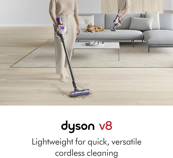 Dyson V8 Cordless Vacuum Cleans Hard Floors and Carpets Detangles Converts to Handheld 115AW 2 Power Modes Up to 40 Minutes¹