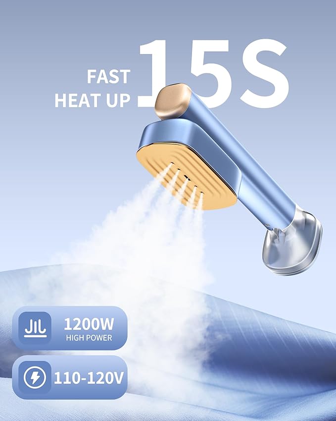 MIYOKO 2-In-1 Steamer &amp Iron for Clothes 15s Fast Heat-up 1200W Portable Handheld Garment Steamer Travel Size with Large Ceramic Heat Panel 25 G/MIN Powerful Steam Quick Wrinkle Removal 110V-1