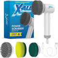 X-All Electric Spin Power Scrubber - Rechargeable Lightweight Waterproof Cordless 2-Speed Control Cleaning Tool with 2 Spin Brush Heads - White