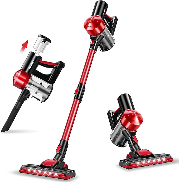 iwoly C150 Cordless Vacuum Cleaner Rechargeable with 2200mAh Detachable Battery 18000Pa Cyclone Vacuum with HEPA Filter Lightweight Portable Handheld Stick Vacuum for Hard Floor Car Cleaning