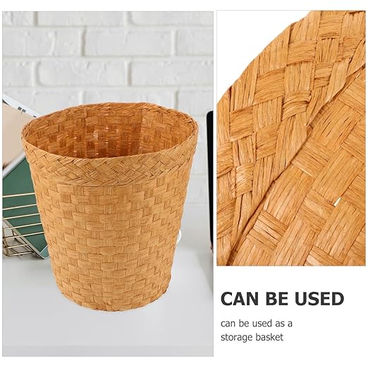 Wicker Trash Can - Woven Wicker Waste Basket Round Rattan Waste Paper Bin Office Garbage Can Rubbish Basket Laundry Hamper for Kitchen Home Office