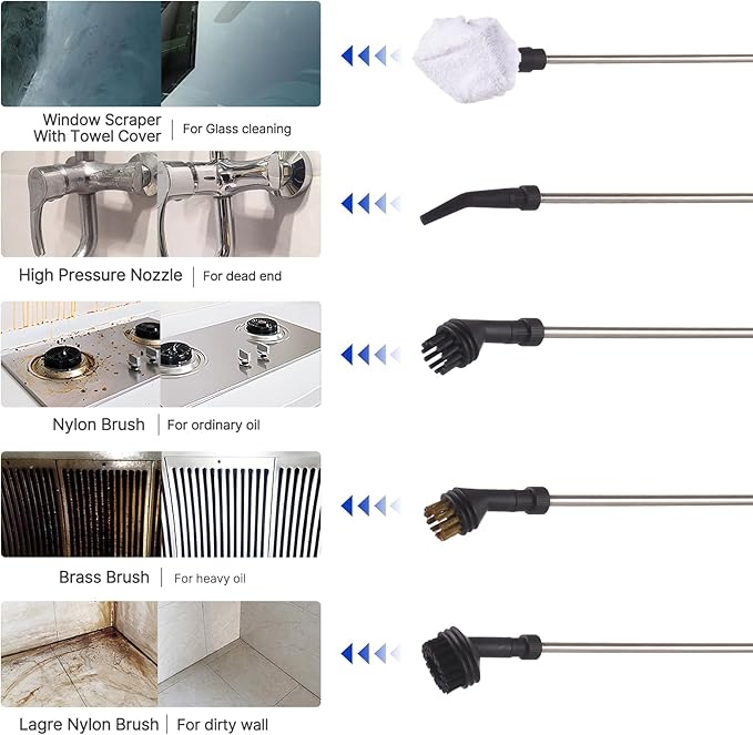 Pressurized Handheld Multi-surf Steam er with 8pcs Accessories Smart Touch Screen 6 Levels Adjustable Deep ing Steamer with Portable Handle for Clothes Car Glass Window Kitchen