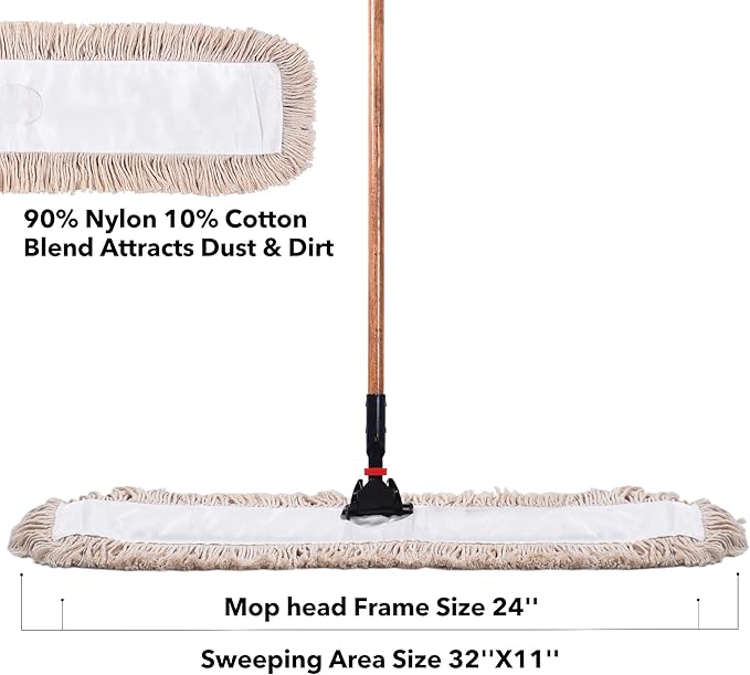 Matthew Cleaning 24'' Cotton Dust Mop Refill Washable Thick Tufted Replacement Heads for Residential &amp Commercial Use Fit All 24'' Dust Mop Frames Hardwood Laminate Concrete Floors 6 Pack