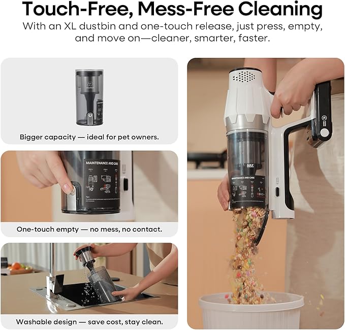 ElecKeys Cordless Vacuum Cleaner 580W 48KPA 65Mins Vacuum Cleaners for Home Self-Standing Anti-Tangle Vacuum with LED Display Rechargeable Lightweight Cordless Vacuum for Floors/Pet Hair/Carpets