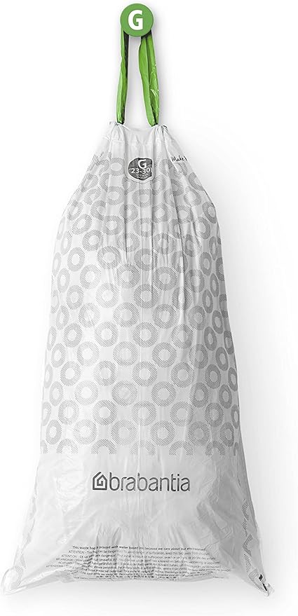 Brabantia PerfectFit Trash Bags (Size G/6-8 Gal) Thick Plastic Trash Can Liners with Drawstring Handles (120 Bags)