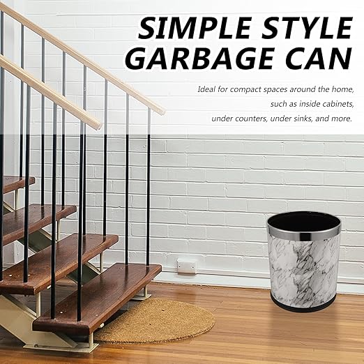 Marble Pattern Trash Bin with Spacious Design for Bathroom Bedroom Living Clean Wastebasket Stable Non-tip Household Garbage Container for Office and Home Use