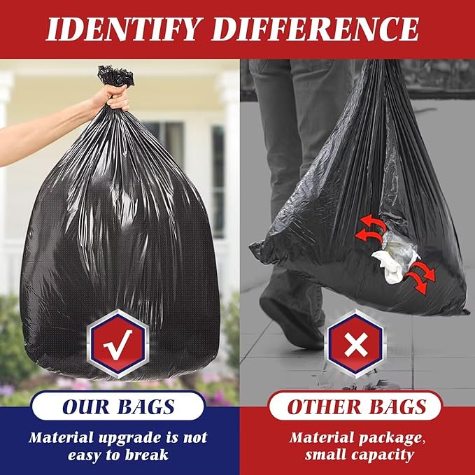 Teivio Large Black Trash Bags 40-45 Gallon 200 Counts Multipurpose Trash Bags3940424445 GalHeavy Duty Garbage BagsFor Industrial Commercial Construction Outdoor Lawn Leaf Can liners