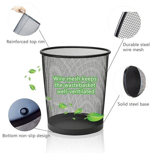 Black Mesh Trash Cans 4 Gallon 10 Pack Metal Wire Wastebaskets Waste Basket Trash Can Small Trash Cans Recycling Garbage Container Bin for Office Home Bedroom