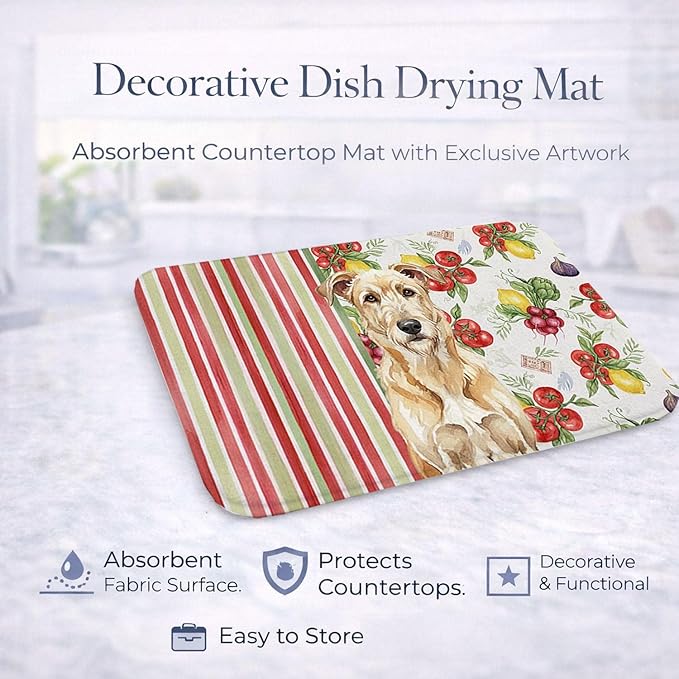 Caroline's Treasures Wheaten Irish Wolfhound Vegetables Dish Drying Mat Absorbent Dish Drying Mat Pad for Kitchen Counter Dish Drainer Mat for Countertop 14 x 21 Multicolor