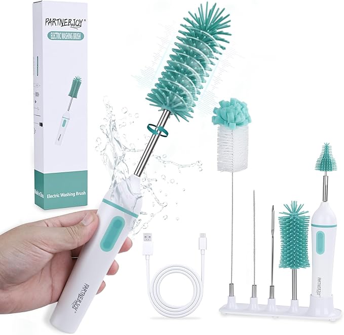 Electric Bottle Brush Cleaner6-in-1 Portable Electric Baby Bottle Brush Cleaner for Travel Rechargable Travel Bottle Cleaner Kit with Nipple &amp Straw BrushIdeal Gift for Parents &amp Babies