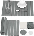 Stone Dish Drying Mat for Kitchen Counter 24(L)×16(W) Collapsible Fast Drying Diatomaceous Earth Mats with Towel Sanding ToolVersatile Stone Drying Mats for Cups Dishes Bottles Bathroom -Gray