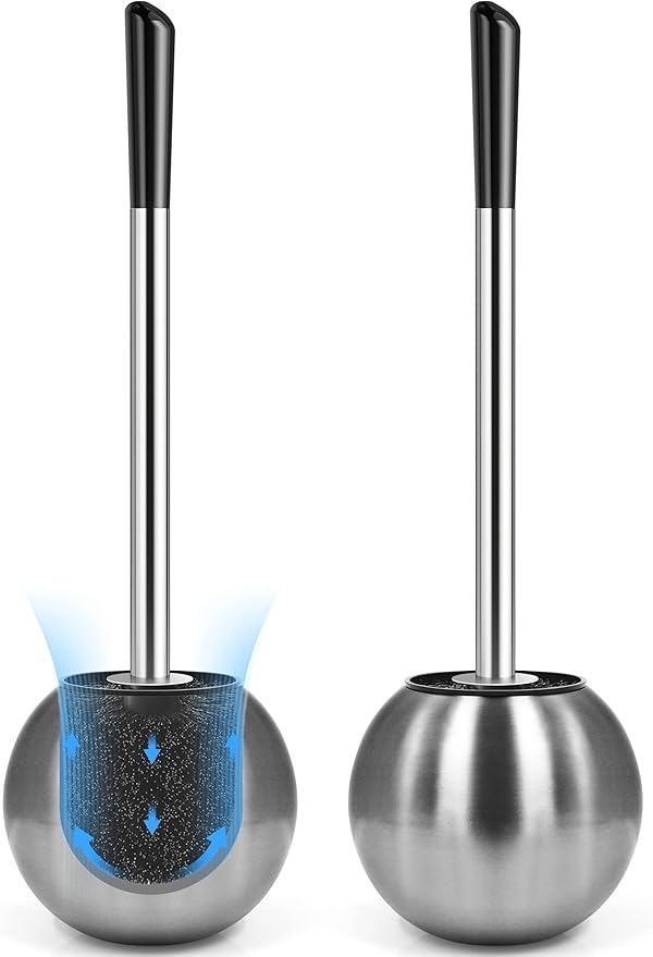 Toilet Brush and Holder 2 Pack 304 Stainless Steel Toilet Brush with Extended and Durable Comfortable Brush Handle Toilet Bowl Brush for Bathroom Toilet - Ergonomic Pratical Durable