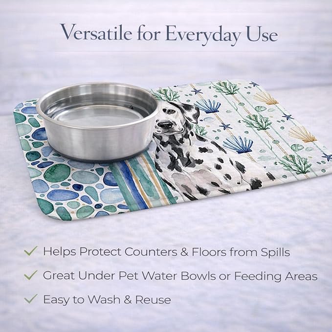 Caroline's Treasures Dalmatian Coastal Sea Glass Dish Drying Mat Absorbent Dish Drying Mat Pad for Kitchen Counter Dish Drainer Mat for Countertop 14 x 21 Multicolor