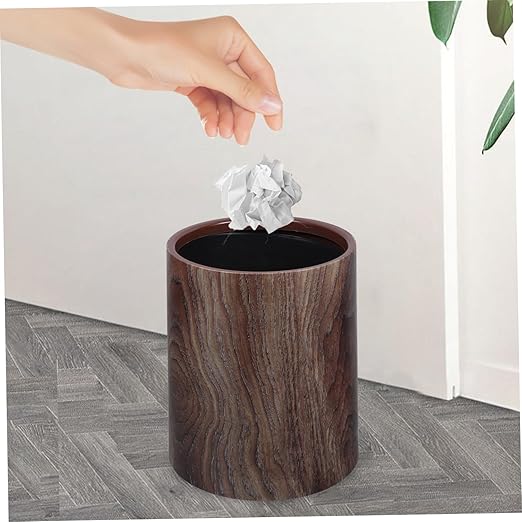 Unomor Imitation Wood Grain Trash Can Vintage Style Wastebasket for Home Office Bathroom and Kitchen No Lid Capacity Modern Elegant Design Multi Scene Use