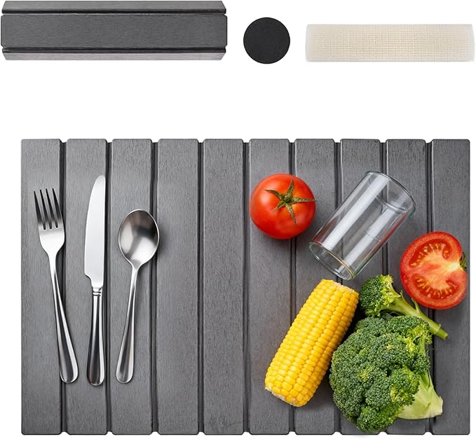 Stone Drying Mat for Kitchen Counter 24x16 Inch Foldable Diatomaceous Earth Stone Sink Fast Absorbing Dish Drying Mats for Dishes Bottles Cups Match any Countertop (Dark Gray 24x16 Inch)