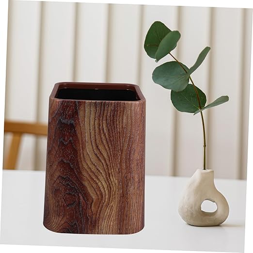 Unomor Wood Grain Plastic Trash Can Faux Wood Wastebasket for Kitchen Bathroom to Clean and Maintain Elegant Design for Home Decor