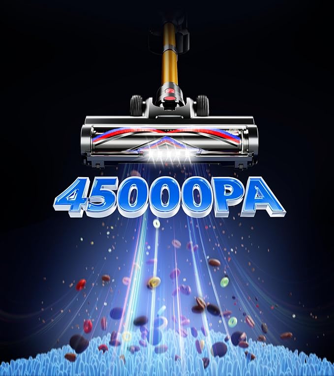 Cordless Vacuum Cleaner 550W 45KPA 65Mins Vacuum Cleaners for Home Stick Vacuum with Self-StandingTouch Screen Anti-Tangle Brush 8-in-1 Lightweight Wireless Vacuum for Pet Hair Carpet Hard Floors